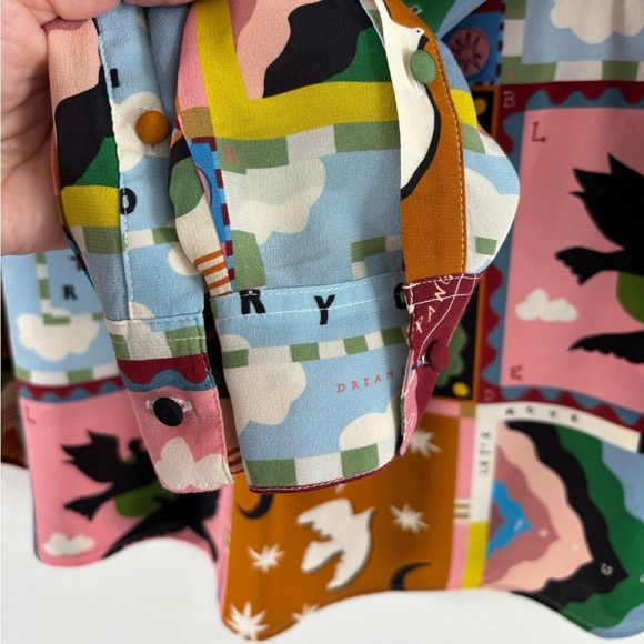 SÉZANE X PANGEA MAX SHIRT 100% Silk Button Down Long Sleeve Patchwork Multicolor - Picture 6 of 13